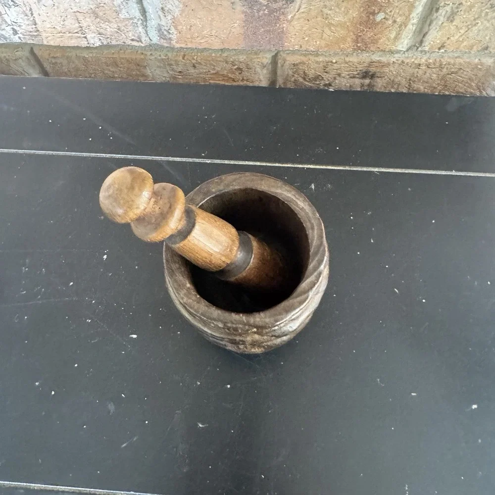 Vintage Hand Carved Wooden Mortar‎ & Pestle Rustic Primitive Farmhouse Decor